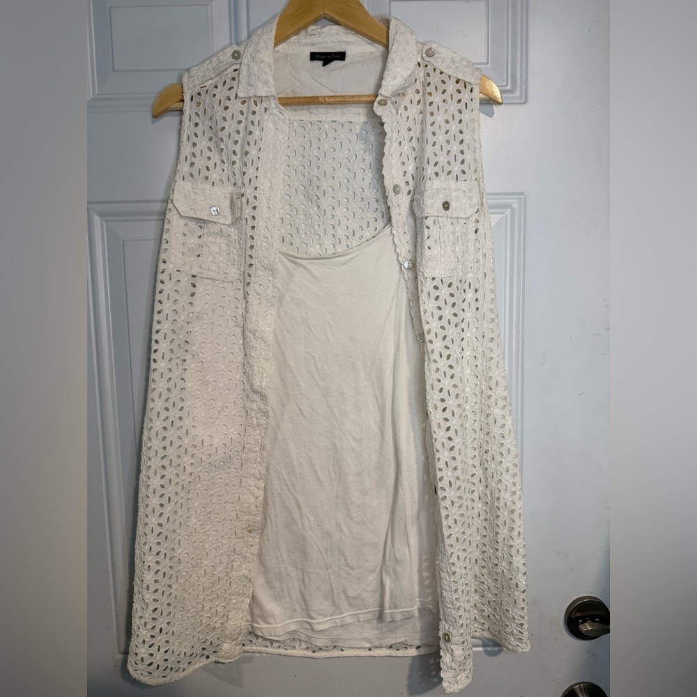 Massimo Dutti White Eyelet Button-Up Top